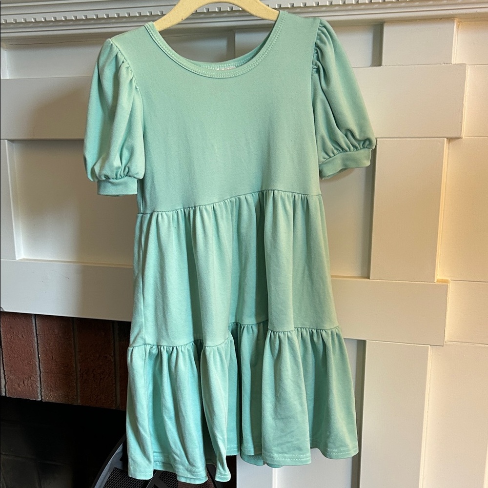 Dotdotsmile Girls Size 3/4 Green Short Sleeve Tier Dress